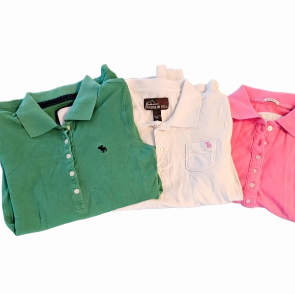 Abercrombie & Fitch kids polo tops shirts lot small pink green white stretch - Picture 3 of 9